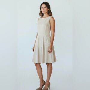 Calvin Klein Pleated Fit & Flare Dress Sleeveless Career Party Beige Size 6‎
